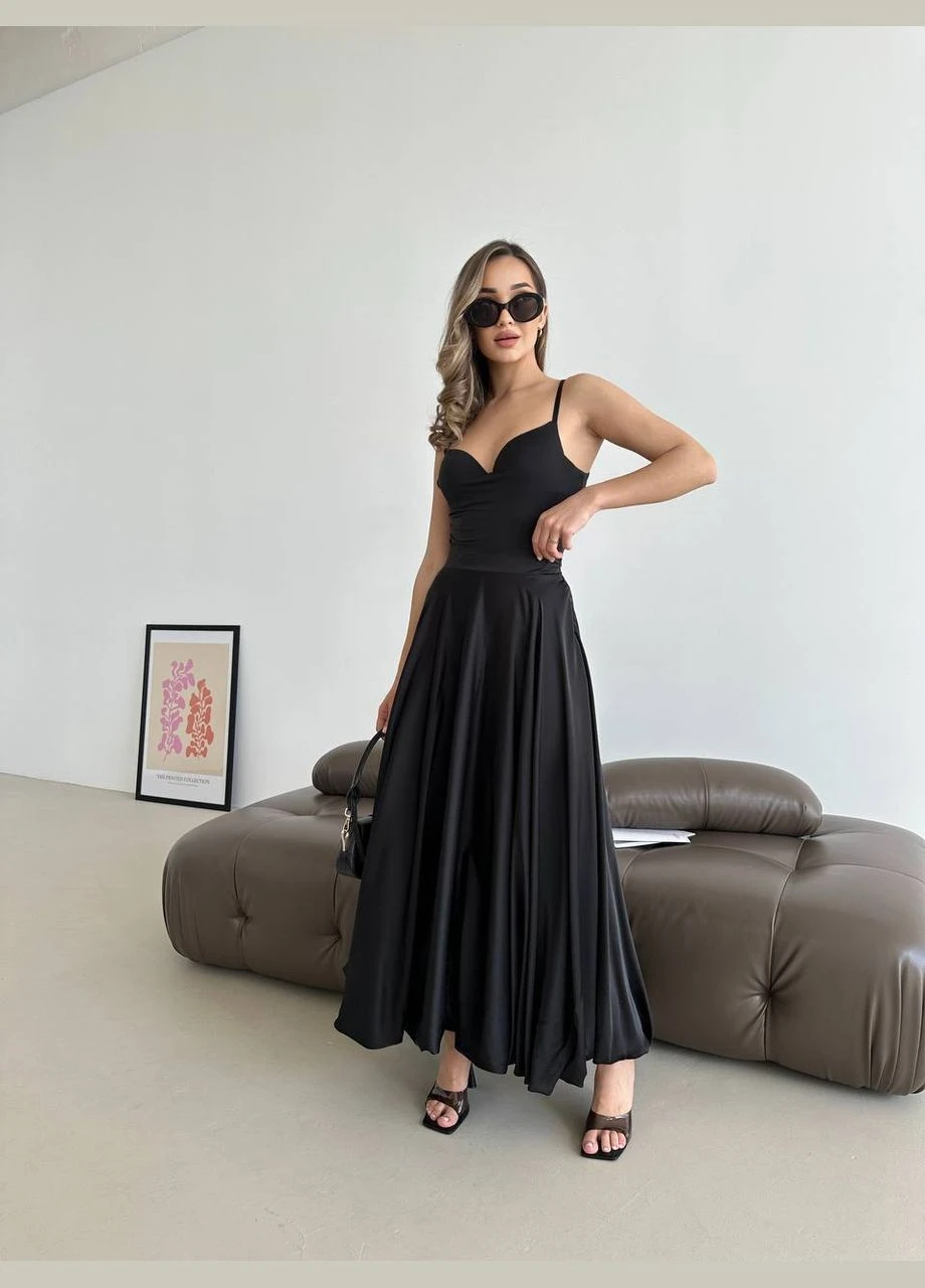 Черная шелковая длинная юбка Fashion