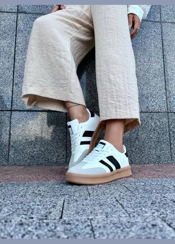 Жіночі кросівки самба, еко-шкіра, кросівки в стилі адідас самба, кеди білі жіночі Happy білі демісезони (322215123)