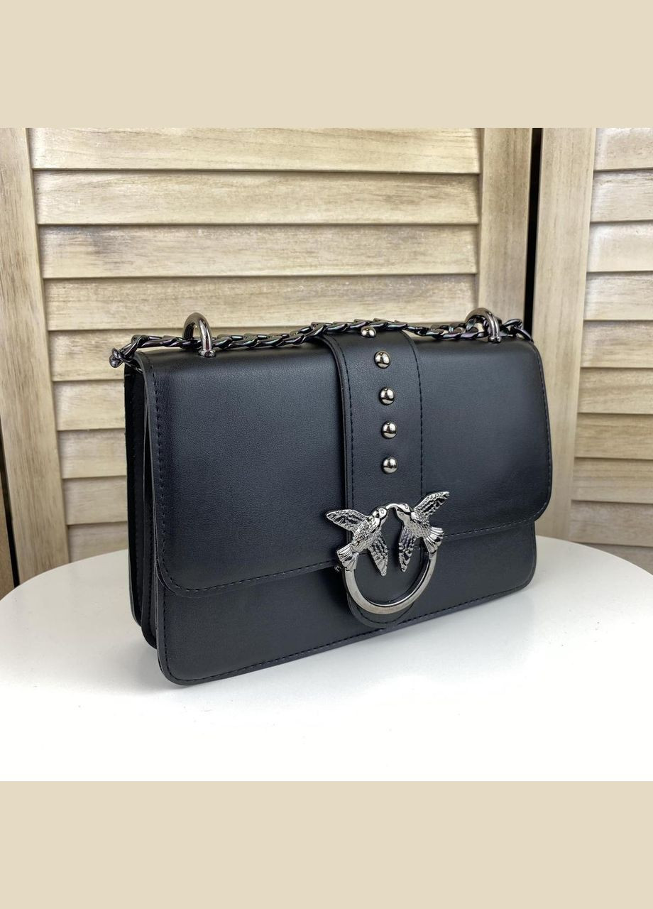 Жіноча міні сумочка клатч на плече в стилі Pinko, молочна сумка на ланцюжку з пташками пінко Чорний No Brand (334729954)