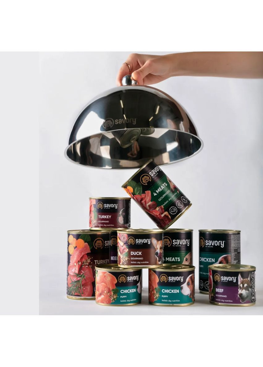 Упаковка вологого корму для дорослих собак паштет з яловичиною для усіх порід 800 г х 6 шт Savory (365652560)
