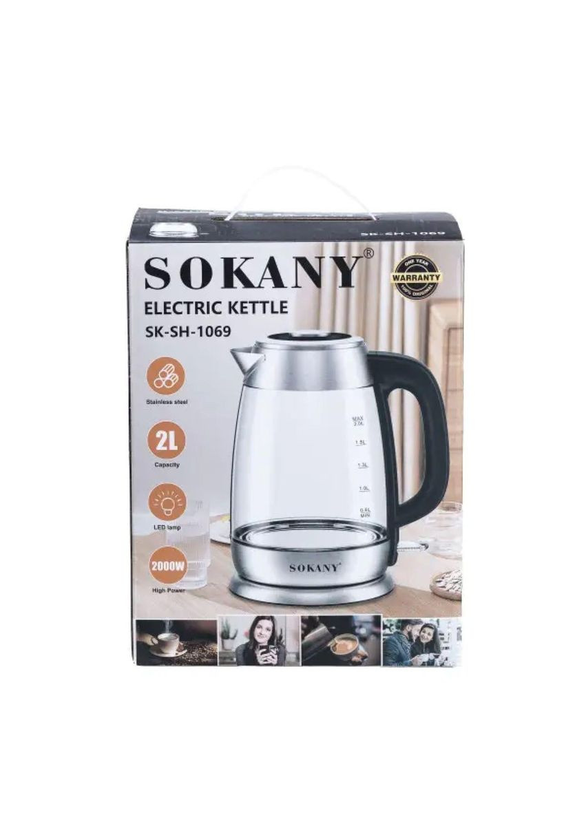 Электрочайник SK-SH-1069 Electric Kettle 2000W 2l прозрачный чайник Sokany (370974564)