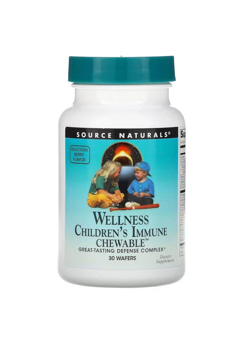 Детские Жевательные Витамины для Иммунной Системы, вкус ягод, Wellness, Children's Immune Chewable,, 30 пластинок Source Naturals (333721581)