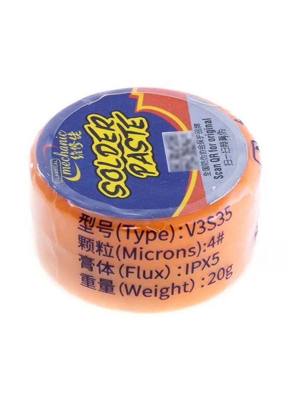 Паяльная паста BGA V3S35 бессвинцовая Sn 99% Ag 0.3% Cu 0.7% / IPX5 / 217°C / 20г Mechanic (322566913)