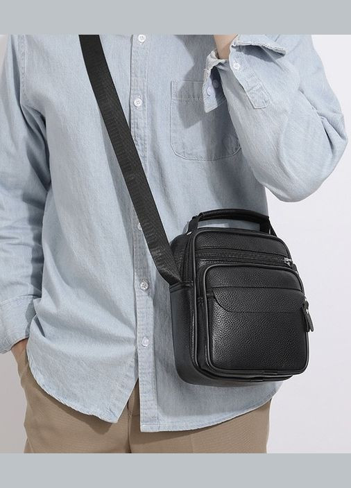 Чоловіча шкіряна барсетка через плече компактна функціональна з ручкою чорна Bx-54551 Bexhill (330795372)