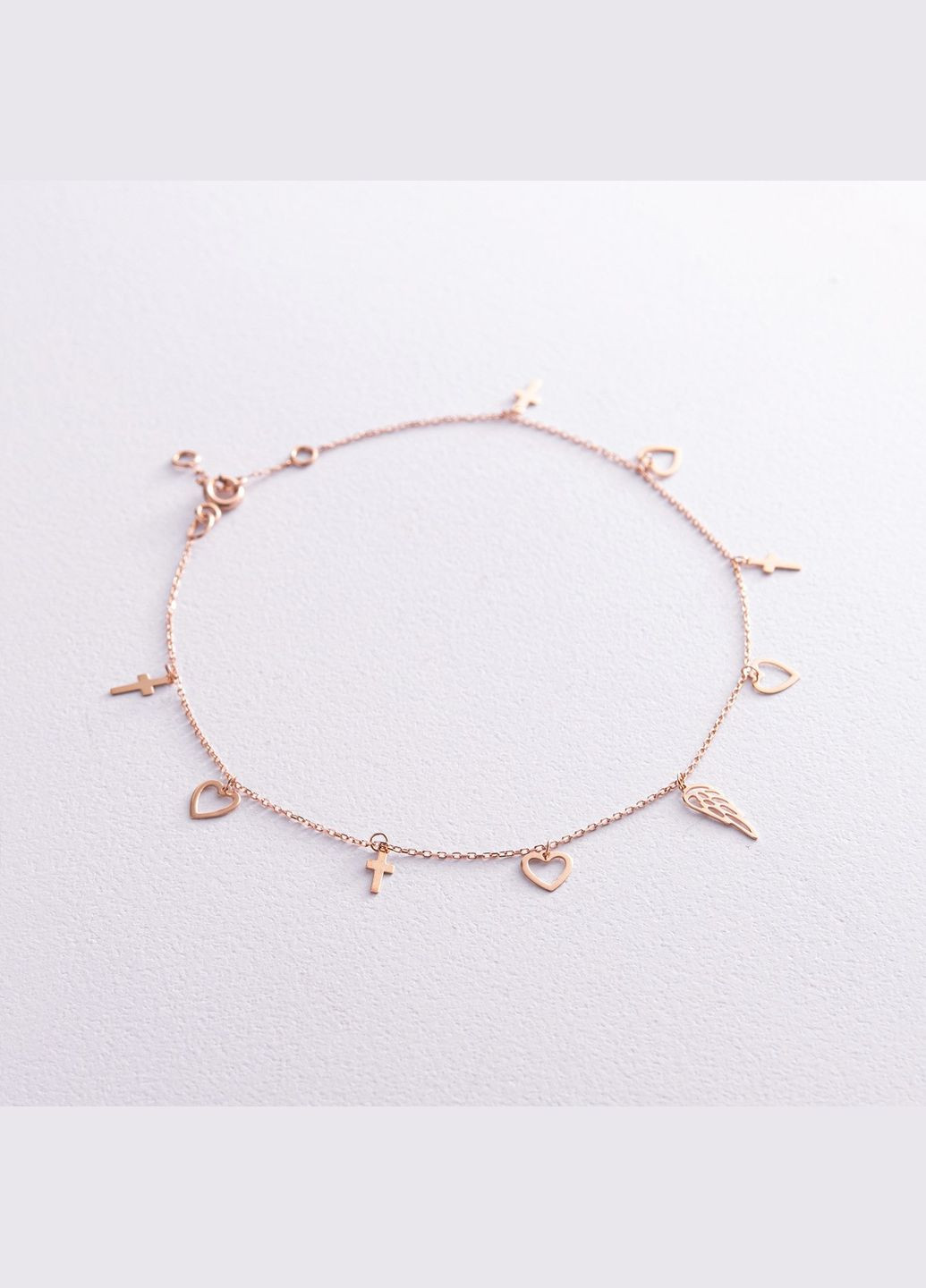 Браслет Сердечки та хрестики на ногу (червоне золото) б05125 25 25 Oniks (264644513)