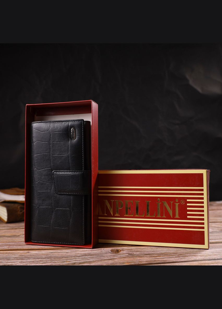 Вертикальне портмоне для документів чоловіче з натуральної шкіри з тисненням 21836 Чорне Canpellini (306881757)