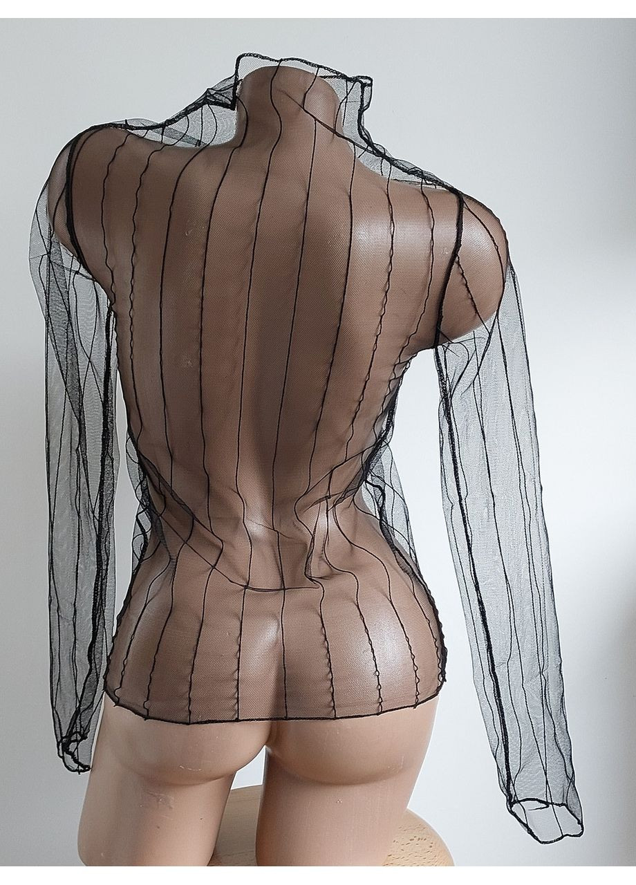 Чёрная прозрачная кофточка в полоску гольф кофточка сетка водолазка блузка (арт.10048) No Brand