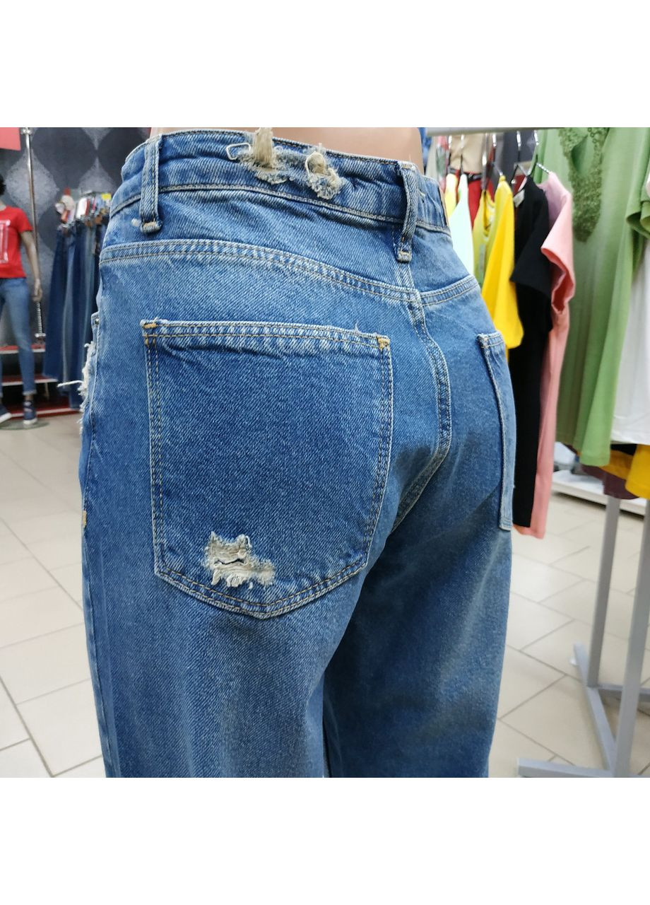 Джинсы MOM женские с надписями рваные коттон 28 голубые Bark - (350349603)