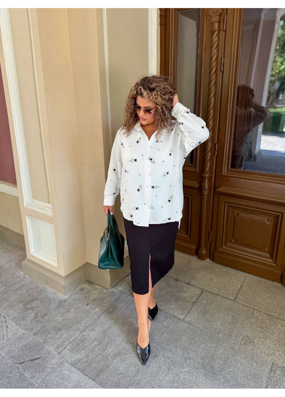 Молочная повседневный рубашка с цветами Гермес с длинным рукавом