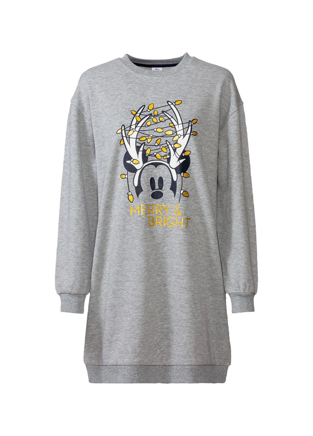 Сіра повсякденний, святковий тепла сукня в спортивному стилі на флісі сукня-світшот Disney з новорічним принтом