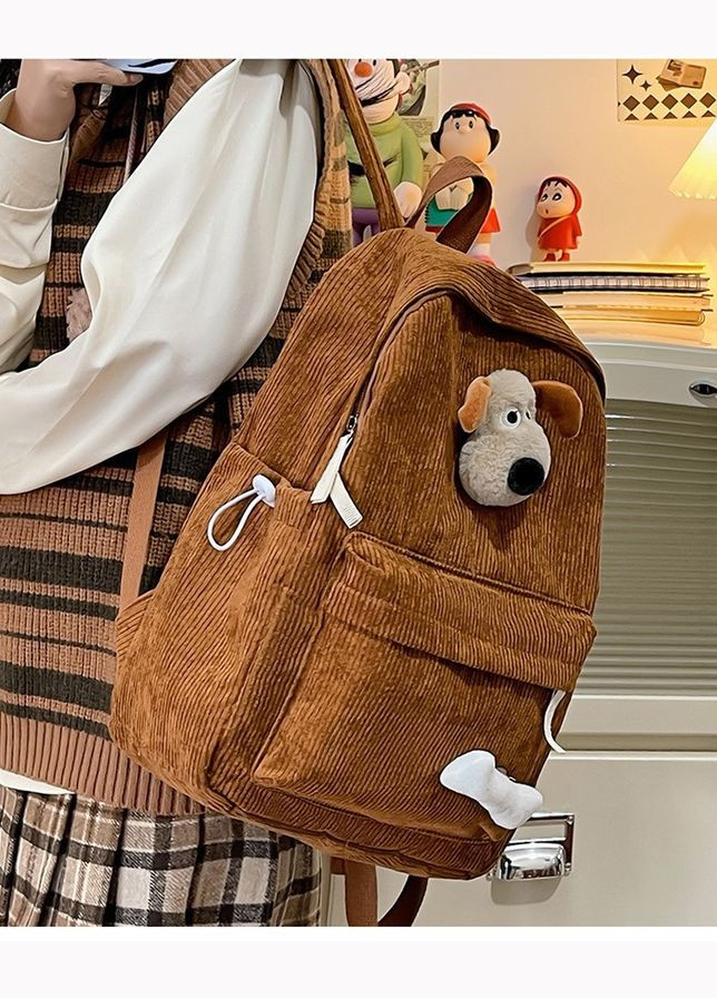 Рюкзак вельветовий з брелком коричневий No Brand (326487572)