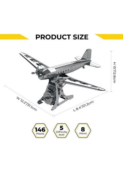 Колекційна модель-конструктор Remarkable Douglas Літак DC-3 механічний () Metal Time MT057 (370499164)