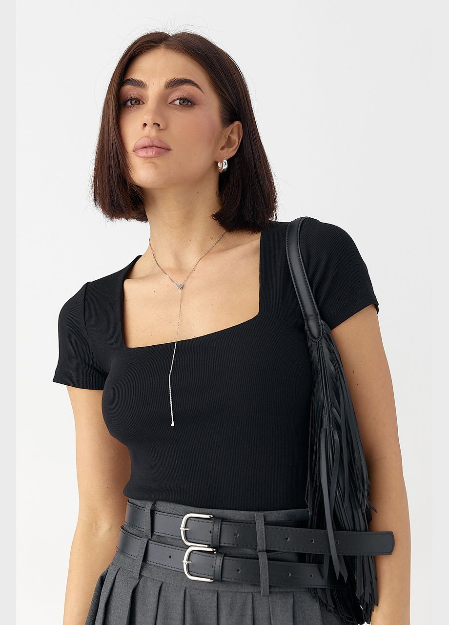 Футболка в рубчик с квадратным вырезом Lurex - (323644481)