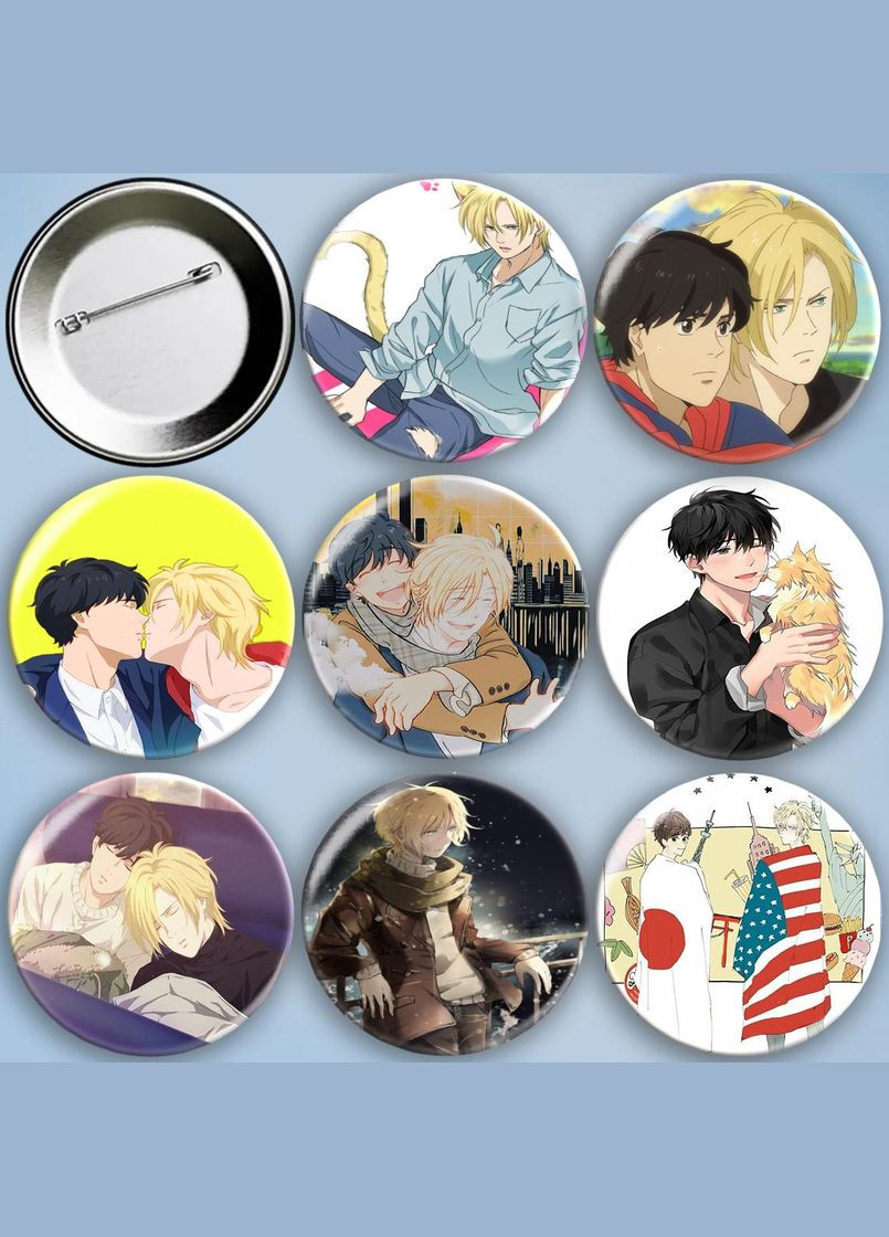 Значки на булавке Аниме Бананова Рыба набор 8 шт металлические на шпильке 56 мм No Brand (325482134)