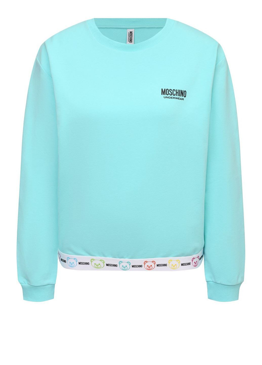 Бирюзовый женский светло-голубой свитер-свитшот Moschino однотонный без декора (368798929)