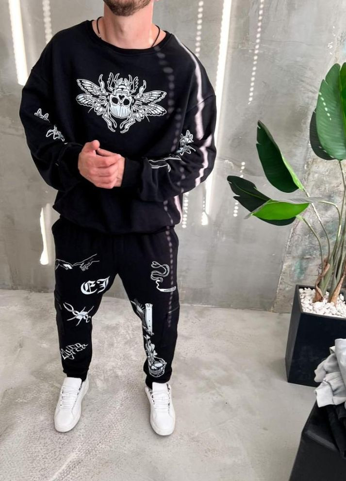 Костюм світшот штани дтф чорного кольору стильний оверсайз No Brand (307151818)