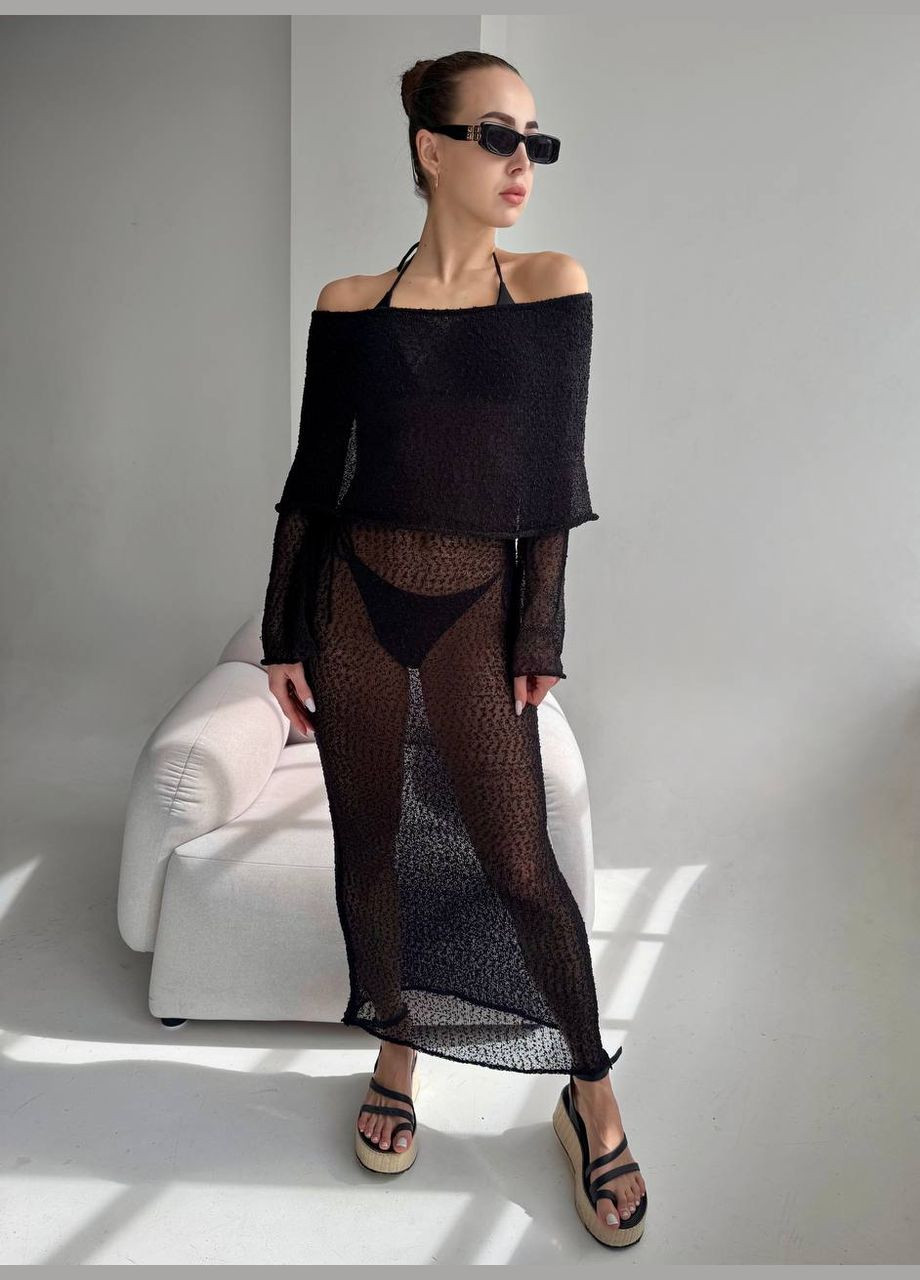 Женская вязаная длинная пляжная туника платье с открытыми плечами SEREIN белая No Brand (332813677)