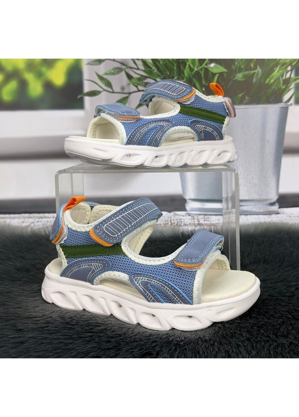 Голубые повседневные босоножки детские сандалии для мальчика Jong Golf на липучке