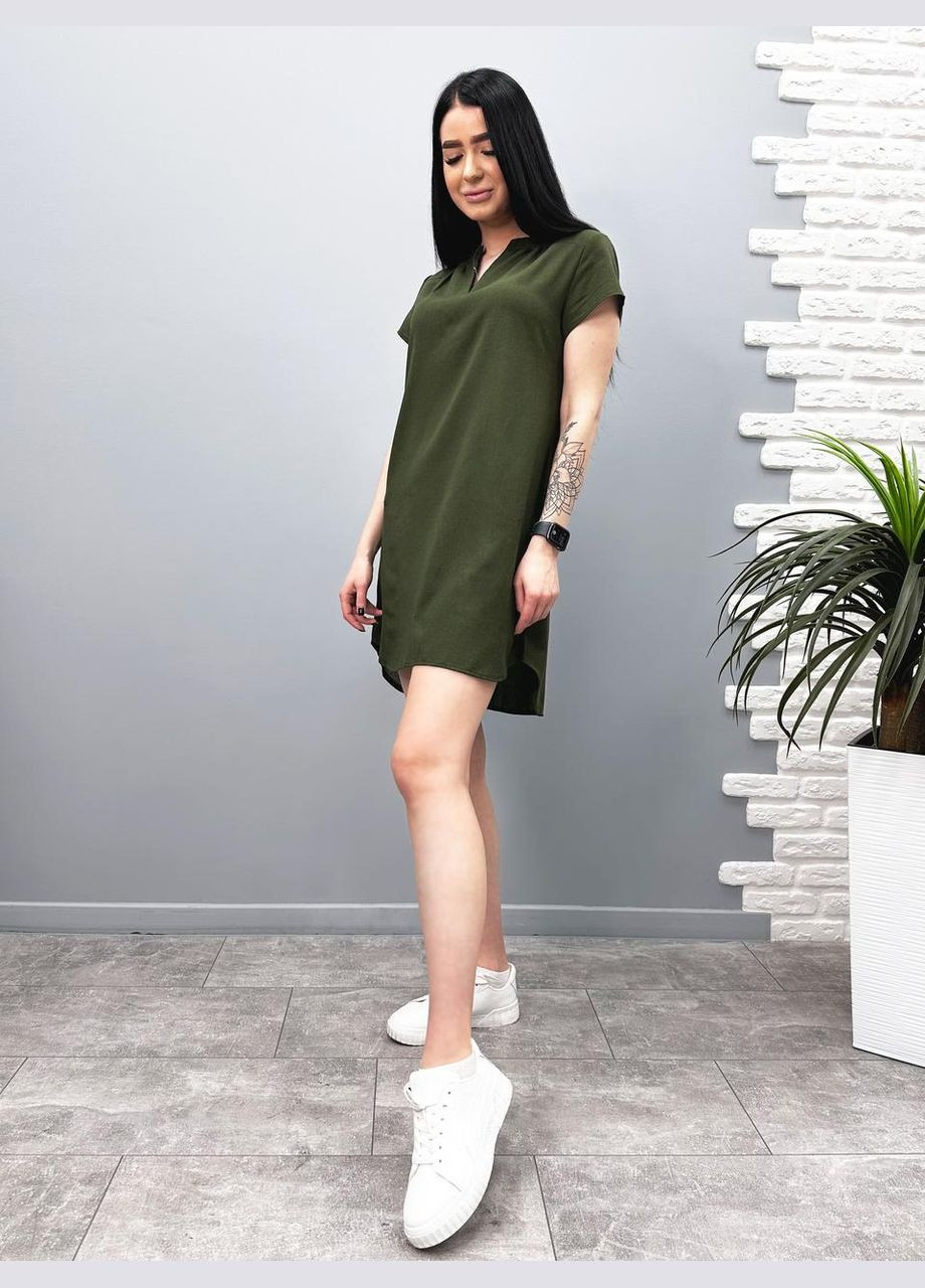 Оливкова (хакі) вільна літня сукня з льону Fashion Girl