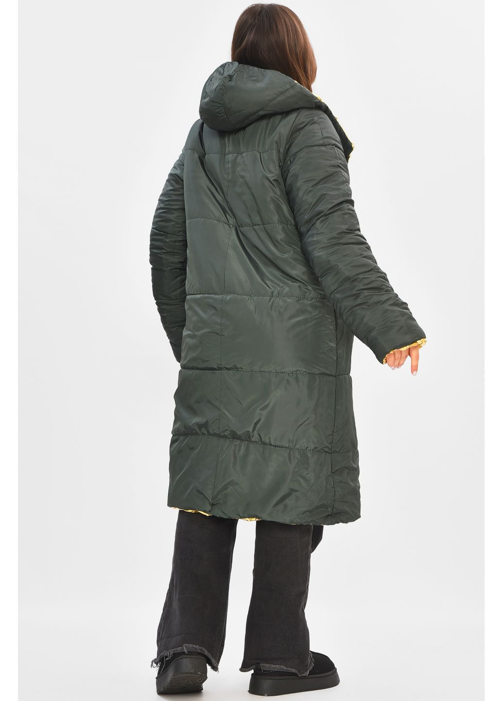 Темно-зелена демісезонна куртка жіноча демісезонна двостороння зелено-золотого кольору Let's Shop