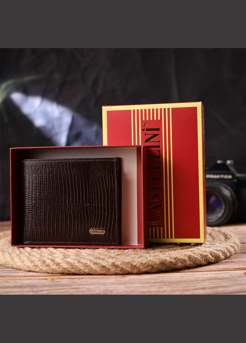 Лакований гаманець для чоловіків у два складення з натуральної фактурної шкіри 21585 Canpellini (331908158)