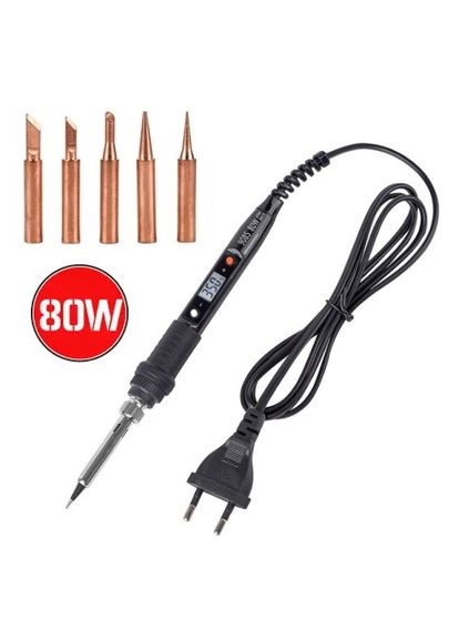Паяльник 80Вт з регулюванням температури, 5 змінних мідних жал 900M, колір чорний JCD 908S (311281223)