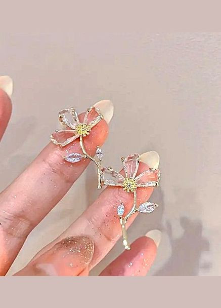Сережки біжутерія прозорі камінці квіти No Brand (342116473)