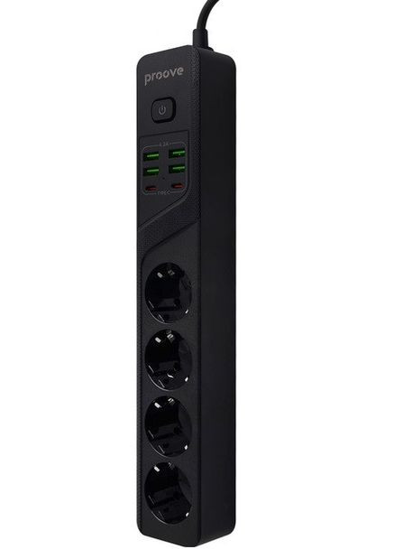 Сетевой фильтр Power Strip P-04 (4x220V/2500W, 4xUSB/2xType-C/4.2A/2m) Black Proove (369939834)