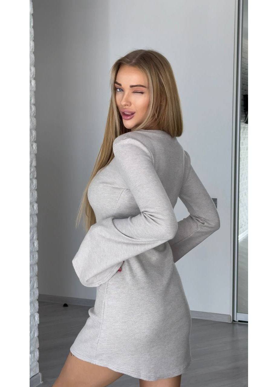 Сіро-бежева вечірня жіноча сукня довжини міні з ангори MonCher
