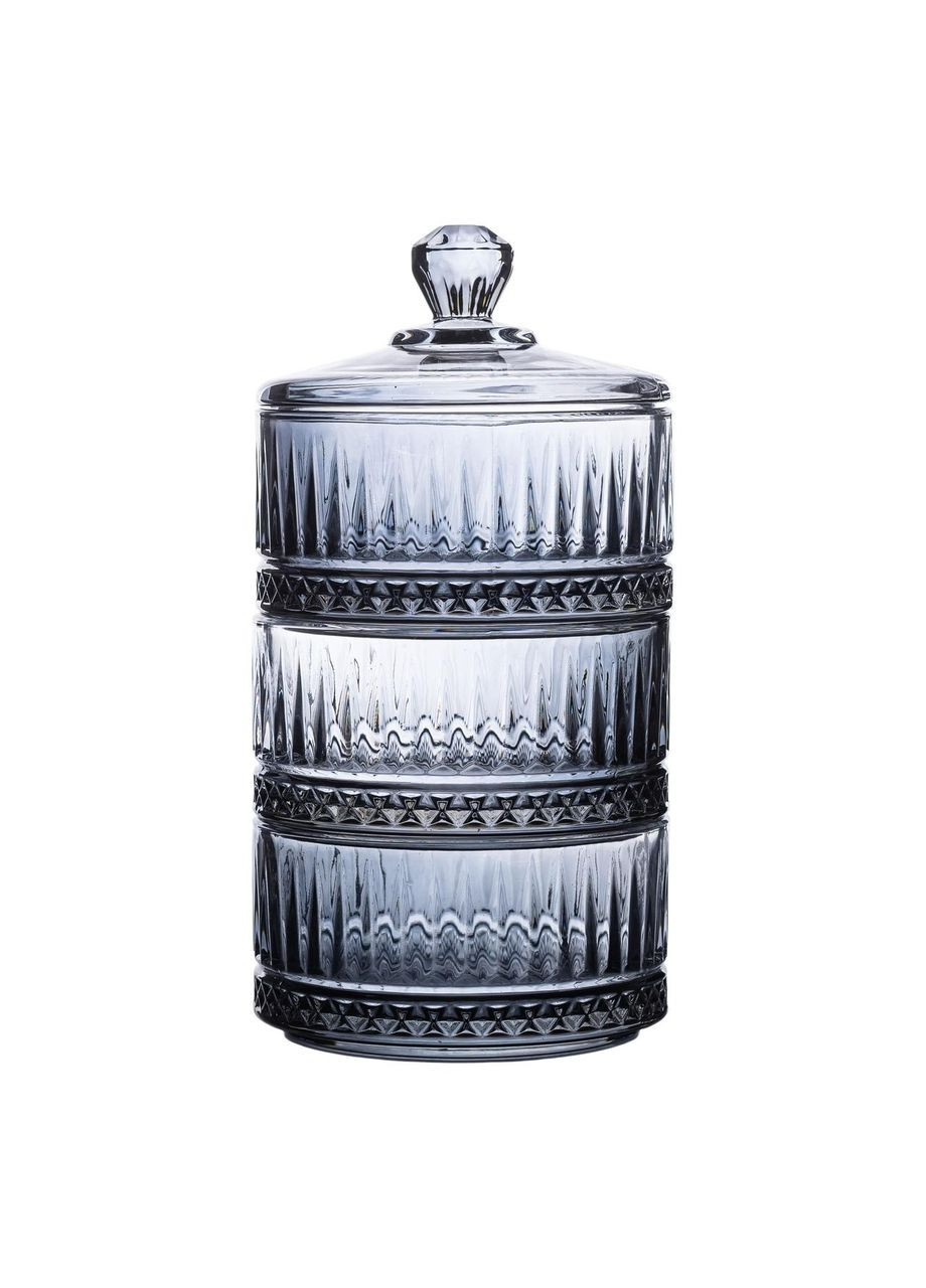 Цукерниця трирівнева скляна з кришкою Ø 10 см Сіра HP-YH-76 Yiwu (371480812)