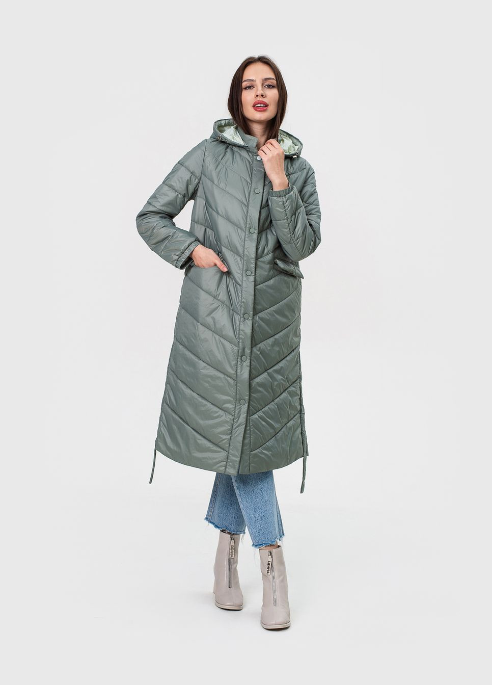 Оливкова стьобане пальто модель Ziai 20494