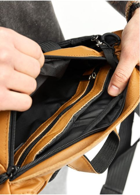 Большая мужская поясная сумка бананка из натуральной кожи Коричневая (1008038721) Sambag (361244588)