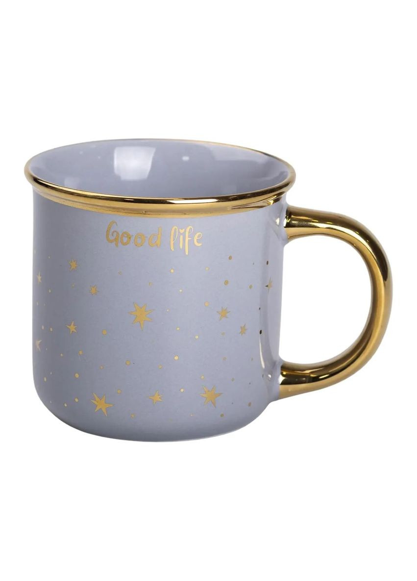 Кружка керамическая с золотым ободком и позолоченной ручкой 320 (мл) Good life Серая Jooki (358706533)