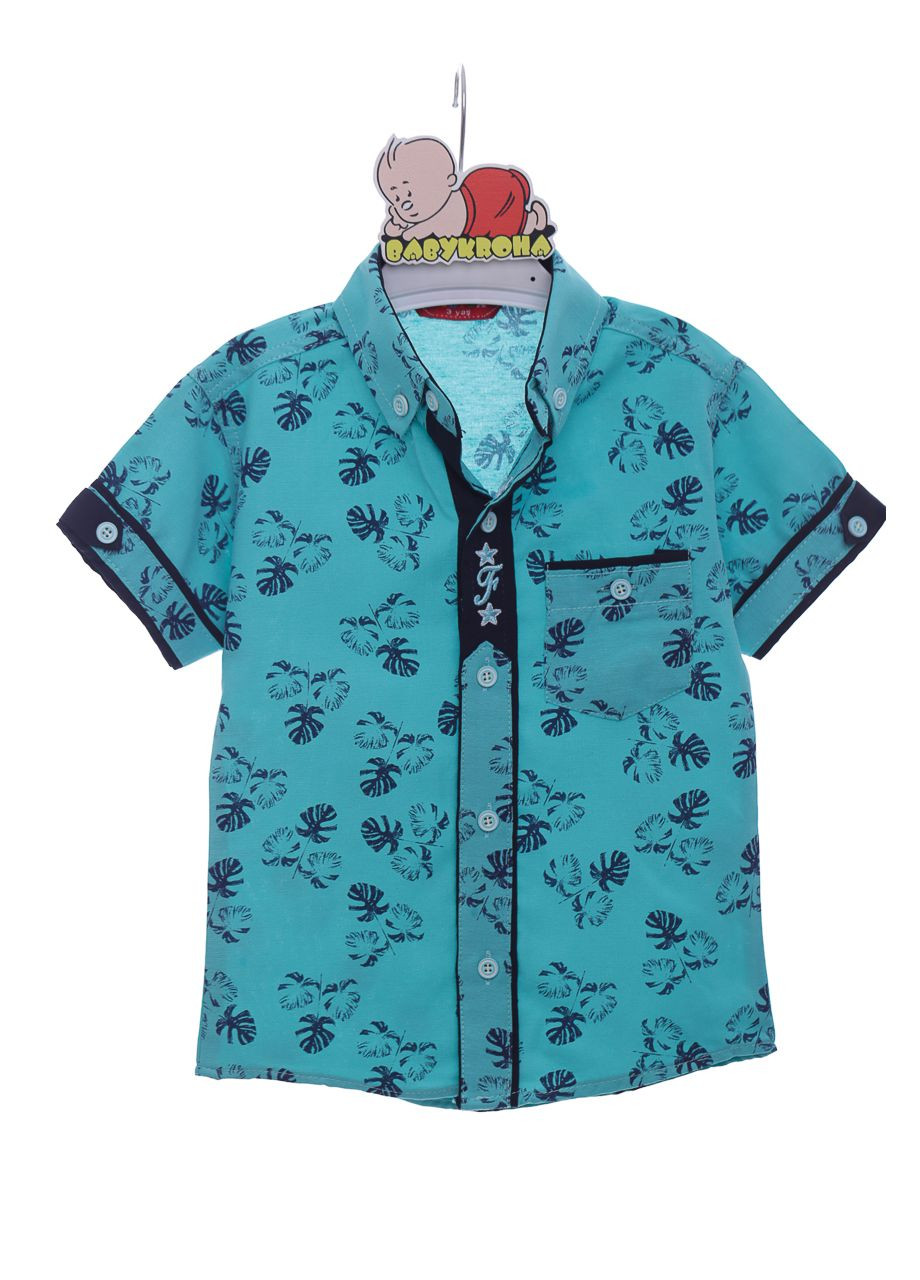 Сорочка з коротким рукавом для хлопчика бавовняна з бірюзовою листочками 98 см (37954) BABYKROHA (297200929)