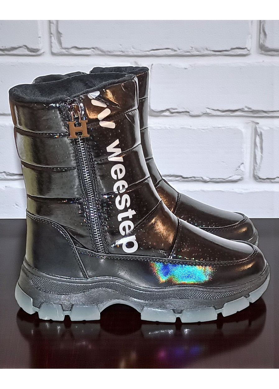 Черные зимние дутики на овчине, зимние ботинки для девочки подростка вистеп Weestep на молнии