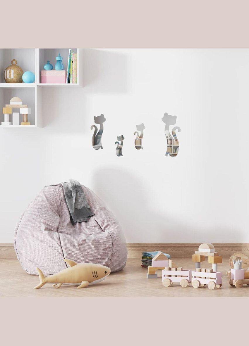 Зеркальный декор акриловый самоклеящийся Котики серебро, 4шт (D) SW-00002494 Sticker Wall (334879391)