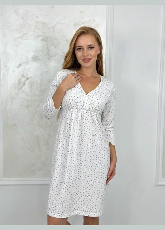 Трикотажна нічна сорочка для вагітних та годуючих з рукавом 3/4 молочна Мамин Дім (304428914)