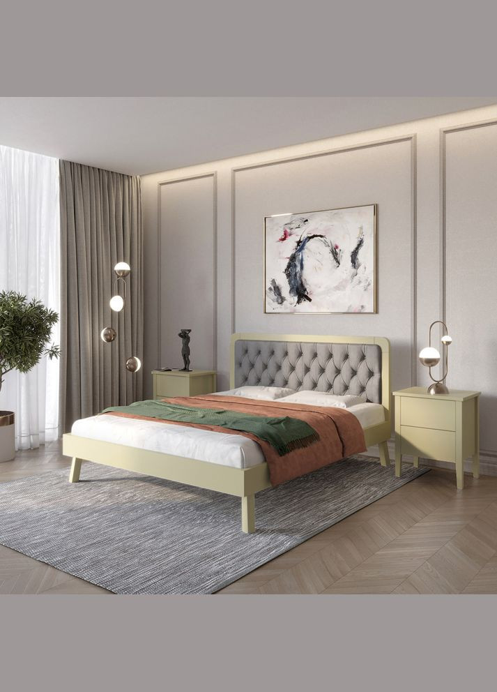 Односпальне дерев'яне ліжко Токіо (RAL1020)/Аляска 93 (Сірий) 80х190 см (MBG-11175) Mebigrand (366088167)