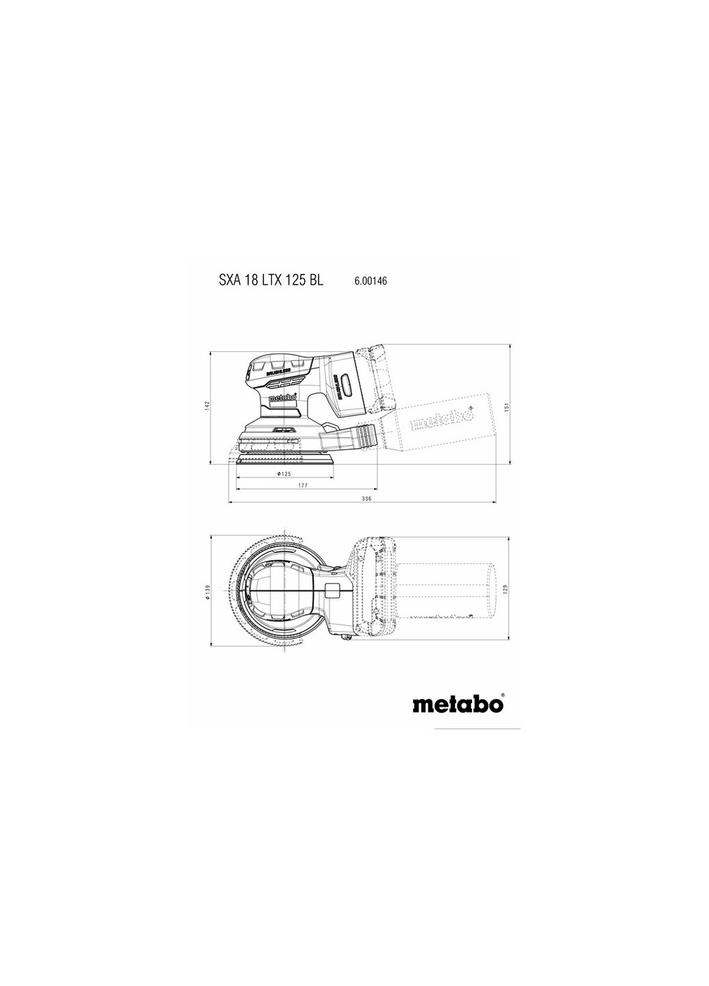 Аккумуляторная эксцентриковая шлифмашина SXA 18 LTX 125 BL, Каркас (Картон) 600146850 (8117) Metabo (295033201)