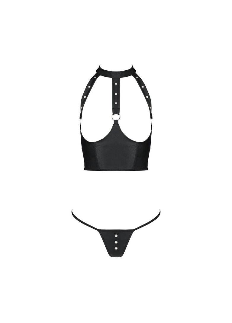 Черный демисезонный комплект белья с открытой грудью genevia set with open bra black - cherrylove Passion