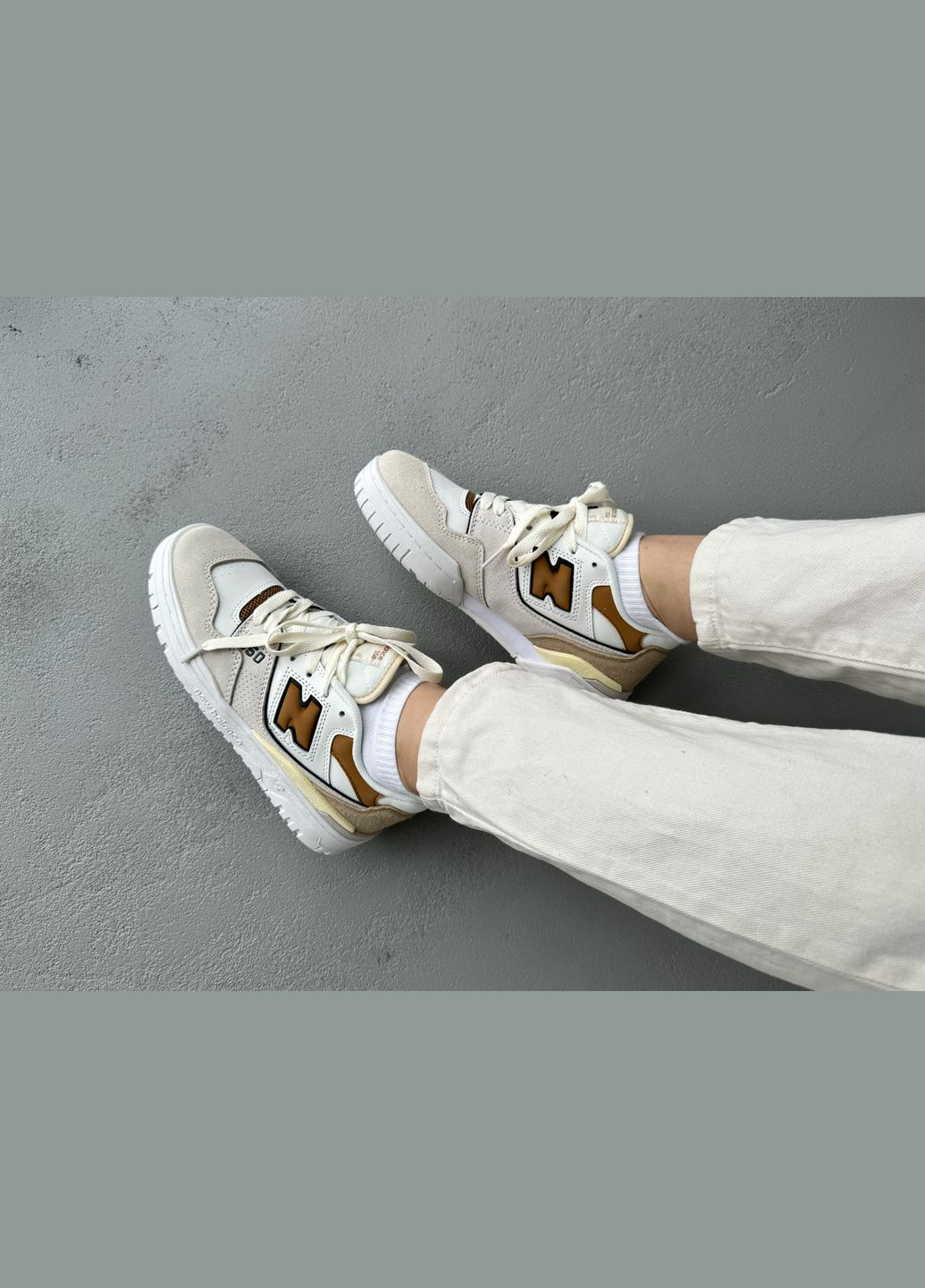 Кроссовки женские New Balance 550 beige white | Нью Беланс 550 бежевые белые No Brand бежевые демисезоны (316663594)