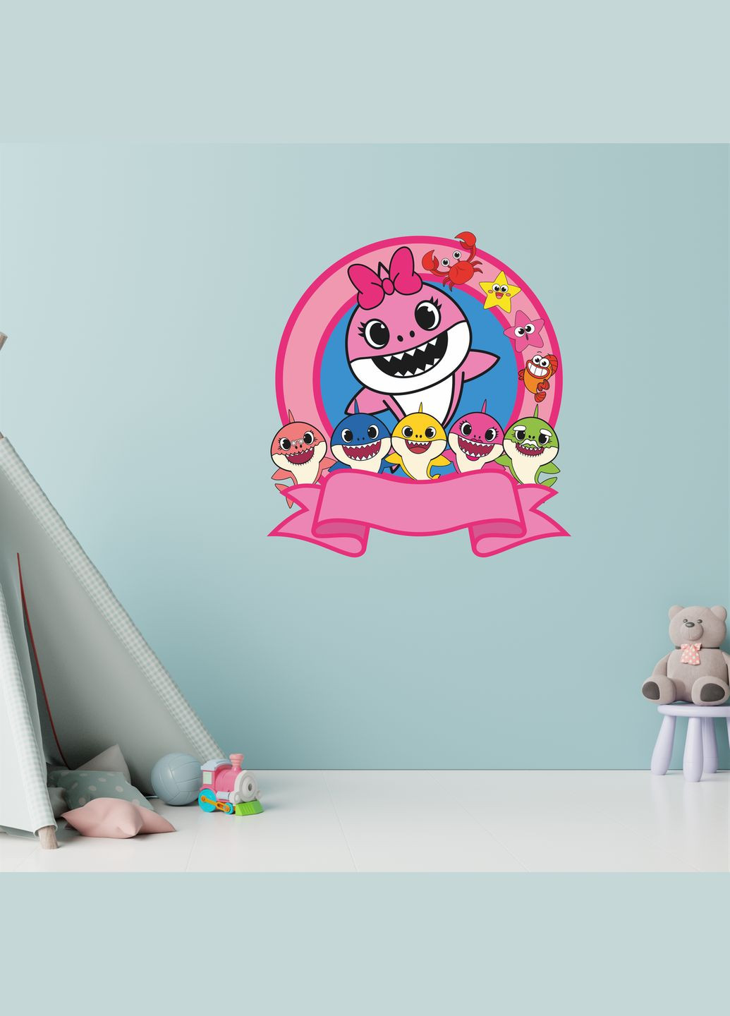 Виниловая интерьерная на стену, обои и другие поверхности "Shark Family" из Оракала. Кавун наклейка (316189937)