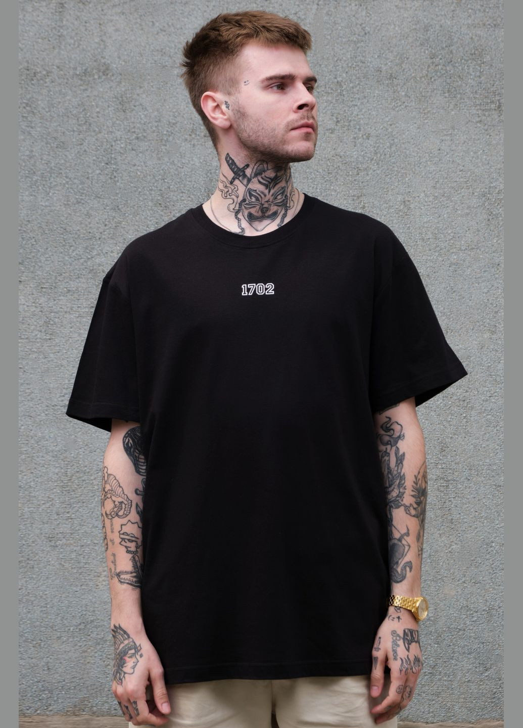 Чорна чоловіча оверсайз футболка з принтом monalisa з довгим рукавом Without