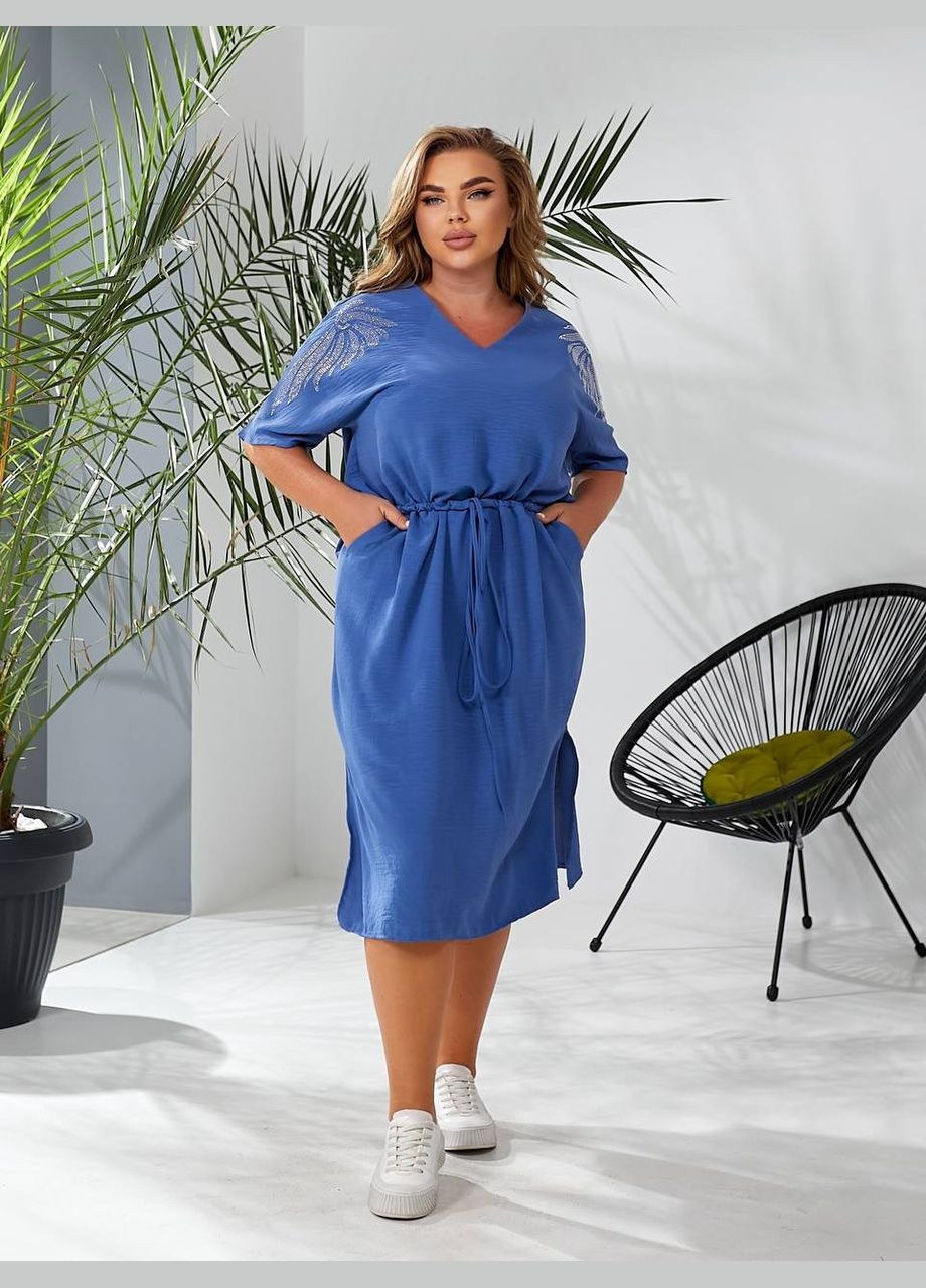 Синя повсякденний, кежуал жіноча сукня з куліскою Style Point однотонна