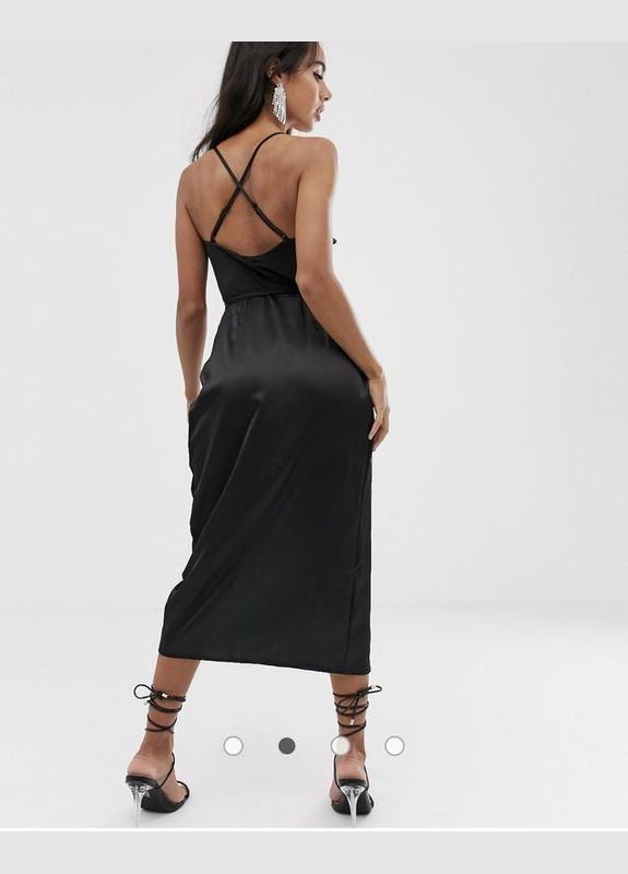 Черное платье меди атласное на запах. Asos