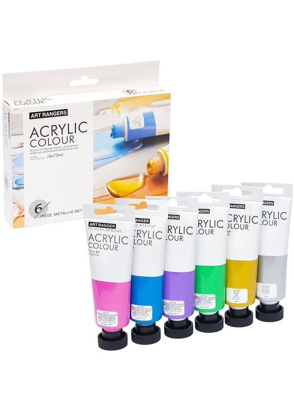 Набор акриловых красок Art Ranger Acryliс metallic. 6 металлических цветов в тубах по 75 мл. Art Rangers (322772738)