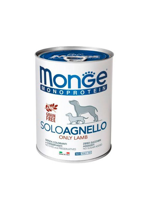 Monoprotein Dog Solo Agnello 100% - Монопротеїновий паштет з ягням для собак - 400 г Monge (327070230)