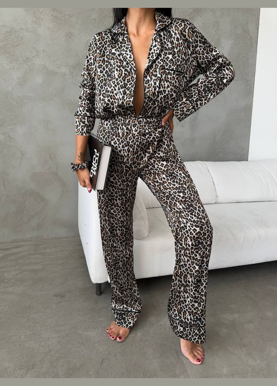 Комбінована всесезон піжама сатинова для дому No Brand комплект сорочка та штани