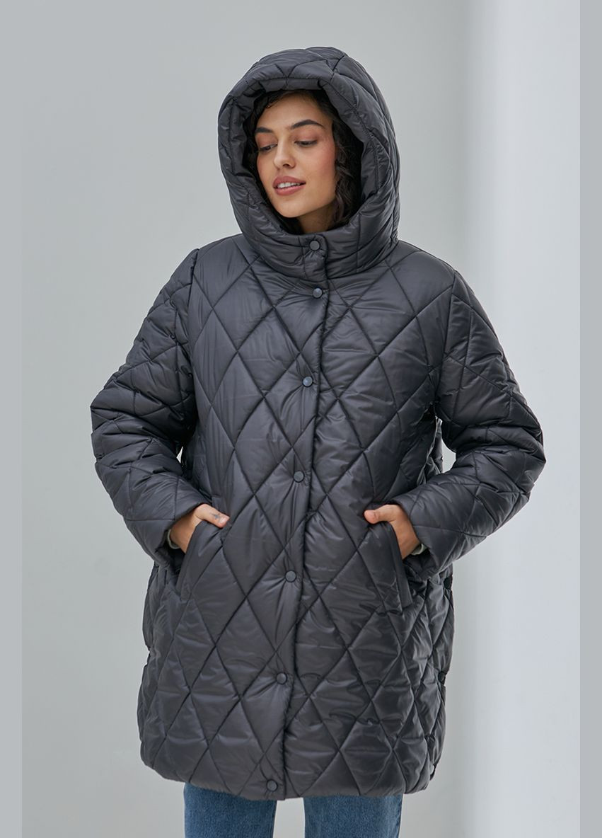 Графитовая теплая куртка для беременных графитового цвета на кнопках Юла мама