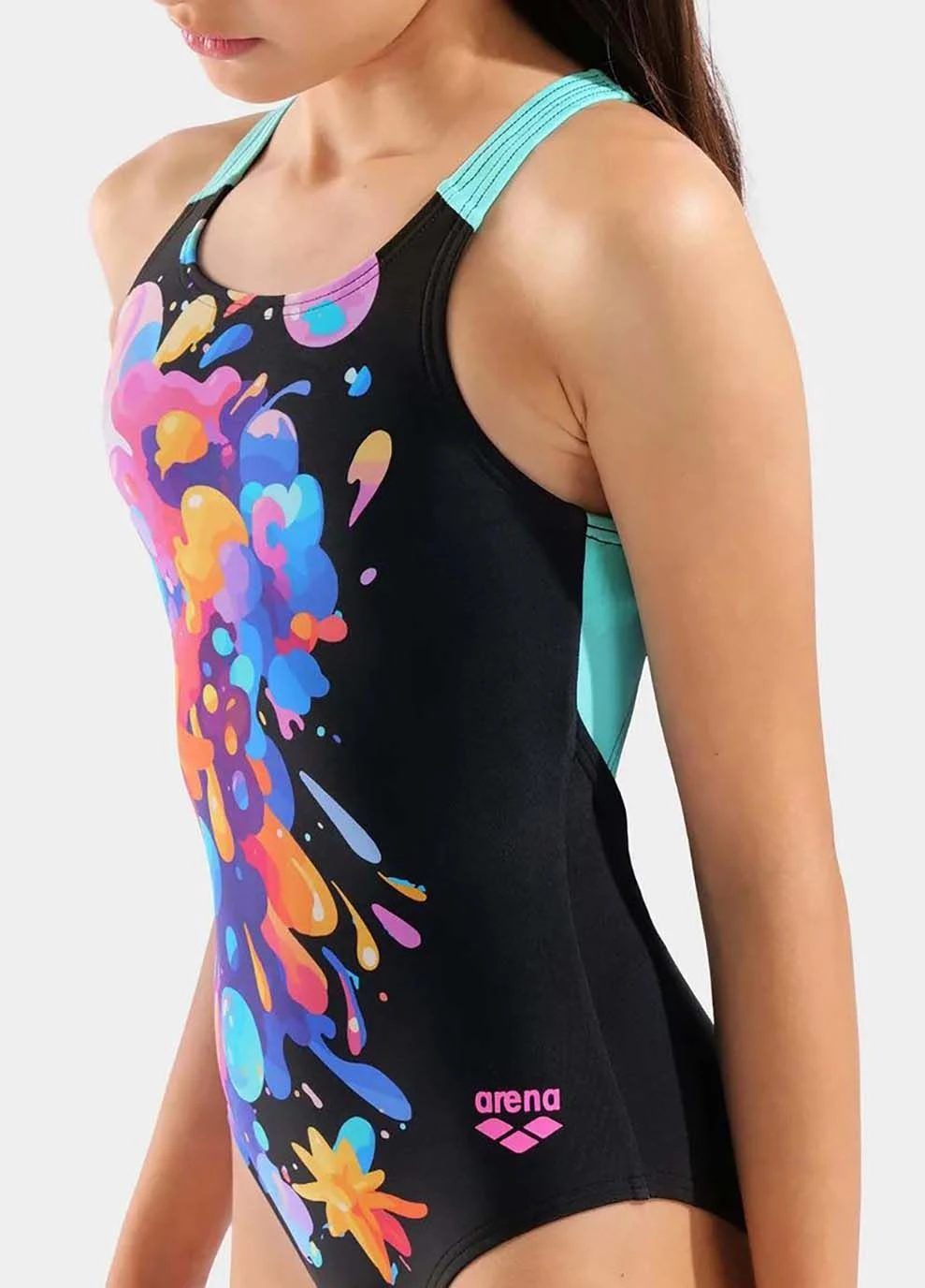 Черный летний купальник для девочек painting swimsuit v back черный Arena
